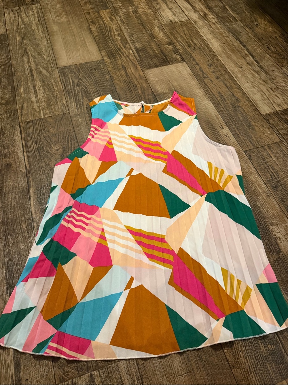 SHEIN Multicolor Geometric Print Pleated Tank Top - Pink, Teal, Mustard